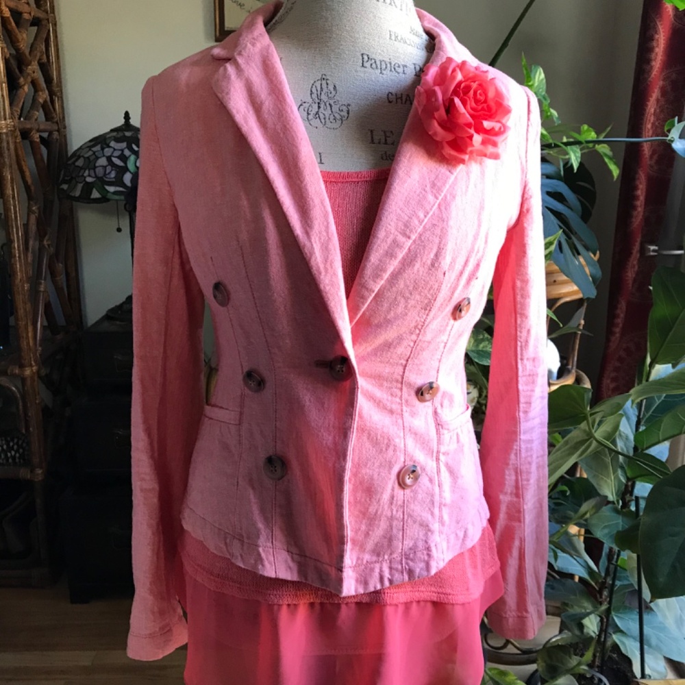 🎉HP🎉 Anthropologie Women's EUC Pink Coral Salmon Linen Blazer (Size 4) - Picture 5 of 7